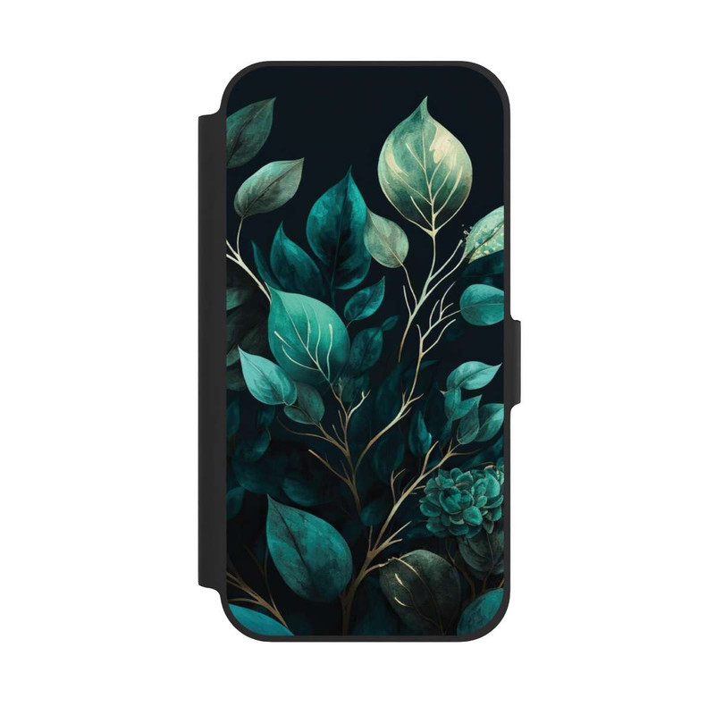 iPhone 12 NIVOflip Grüne Eukalyptus Blätter mit dunklem Hintergrund mit KI
