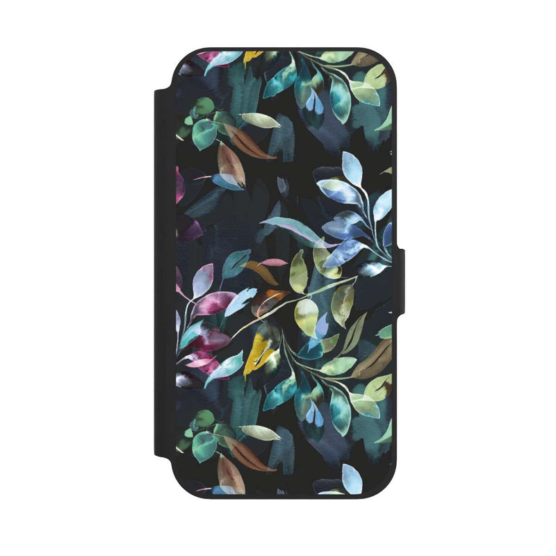 iPhone 12 NIVOflip Mystische Aquarellblätter schwarz