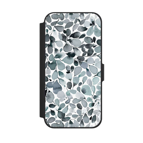 Apple iPhone 12 NIVOflip Eukalyptus Aquarell Blätter Grau