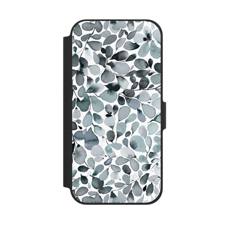 iPhone 12 NIVOflip Eukalyptus Aquarell Blätter Grau