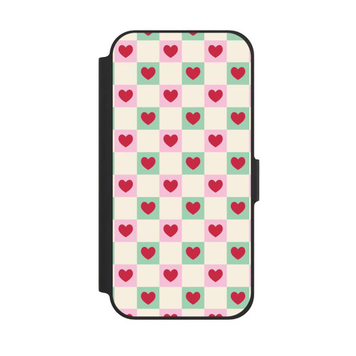 Apple iPhone 12 NIVOflip Karomuster Herzen Rosa und Grün Valentinstag