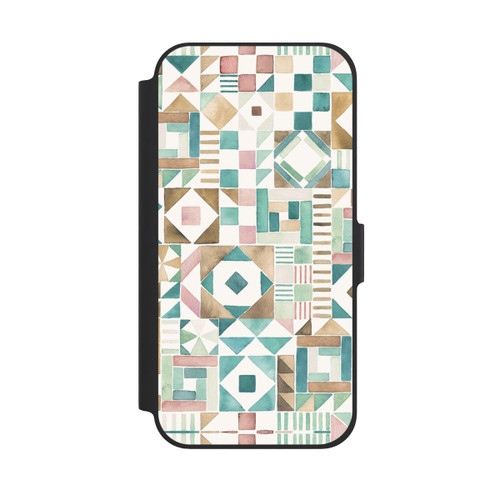 Apple iPhone 12 NIVOflip Geometric Blocks Retro Vintage Patchwork Green