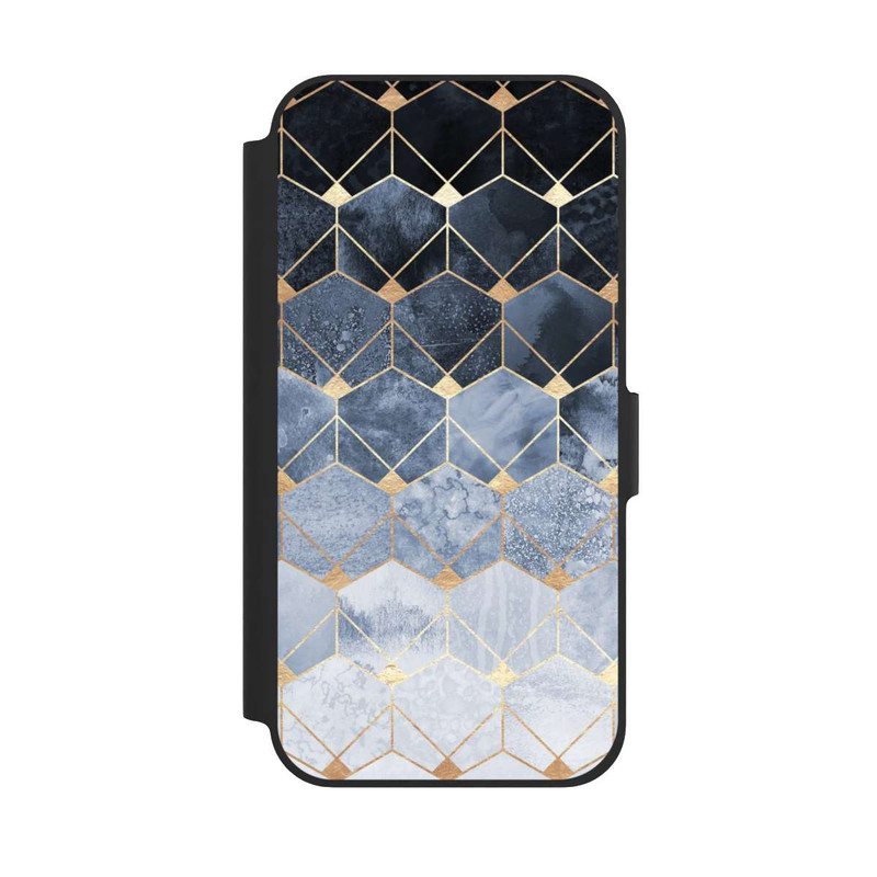 iPhone 12 Pro NIVOflip Blaue Sechsecke und Diamanten Golddruck