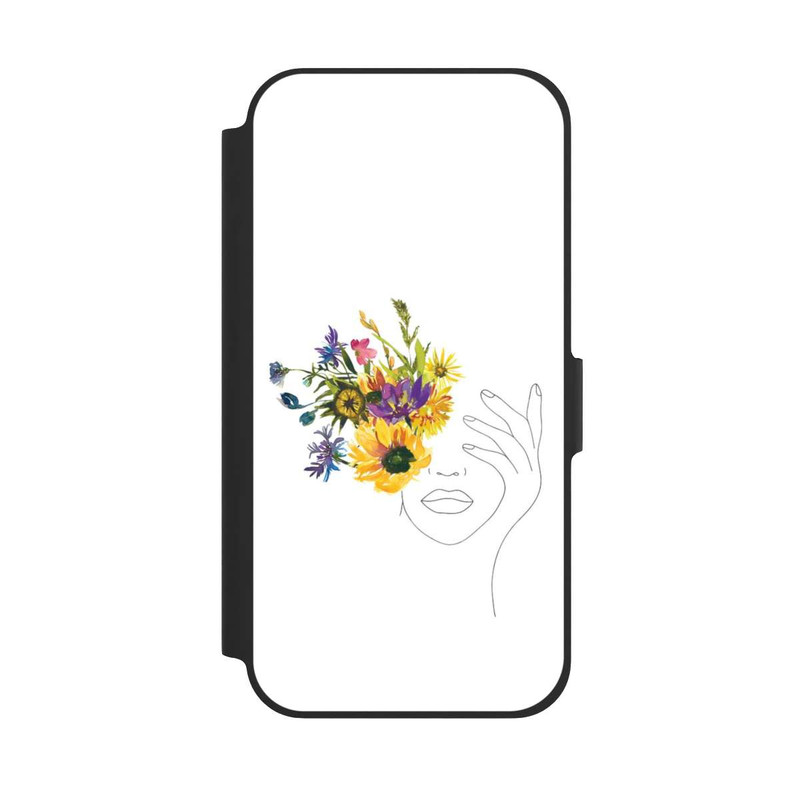 iPhone 12 Pro NIVOflip Line Art Frau Sonnenblumen