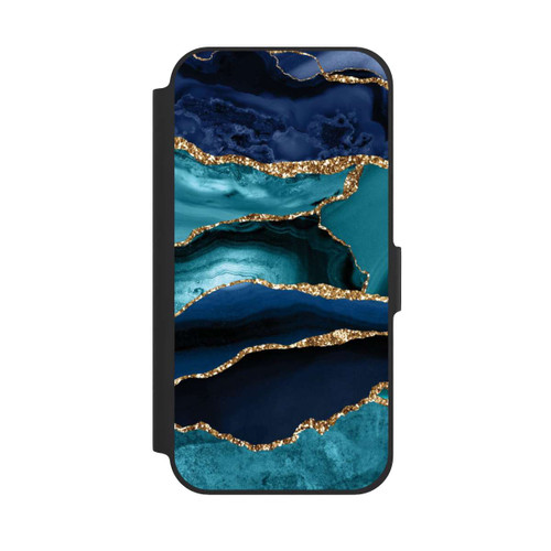 Apple iPhone 12 Pro NIVOflip Dark and Light Blue Marble Gold Glitter Look