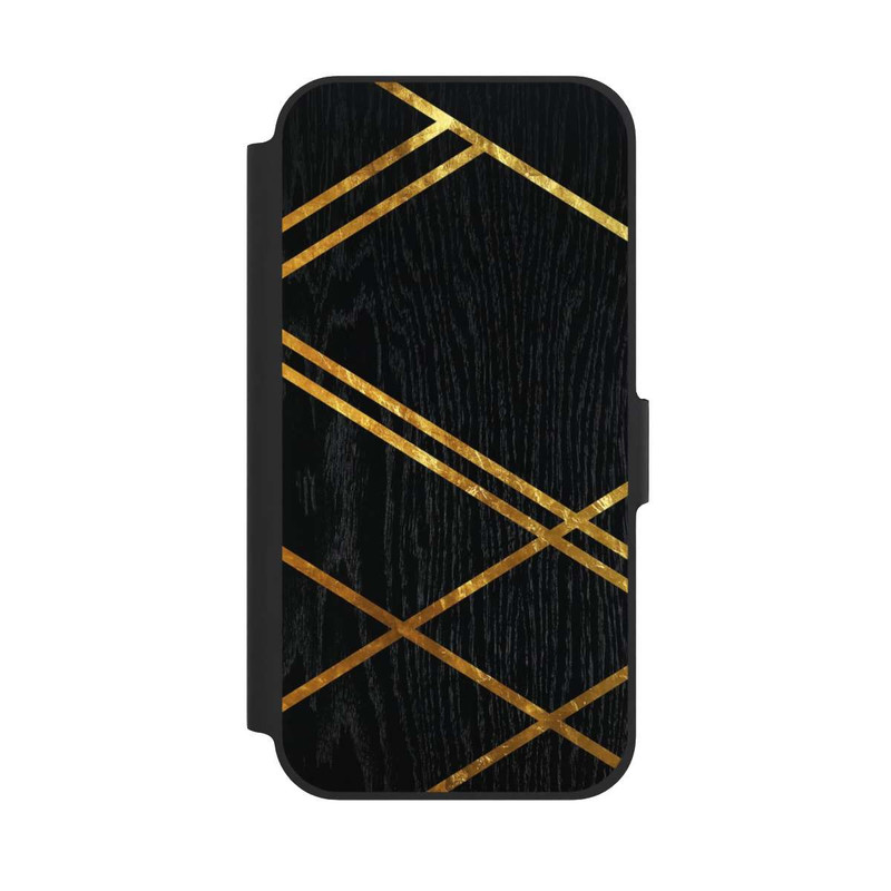 iPhone 12 Pro NIVOflip Schwarzes geometrisches Muster Goldene Streifen