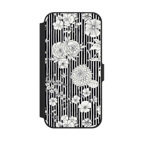 Apple iPhone 12 Pro NIVOflip Blumen und Streifen Schwarz und Weiß