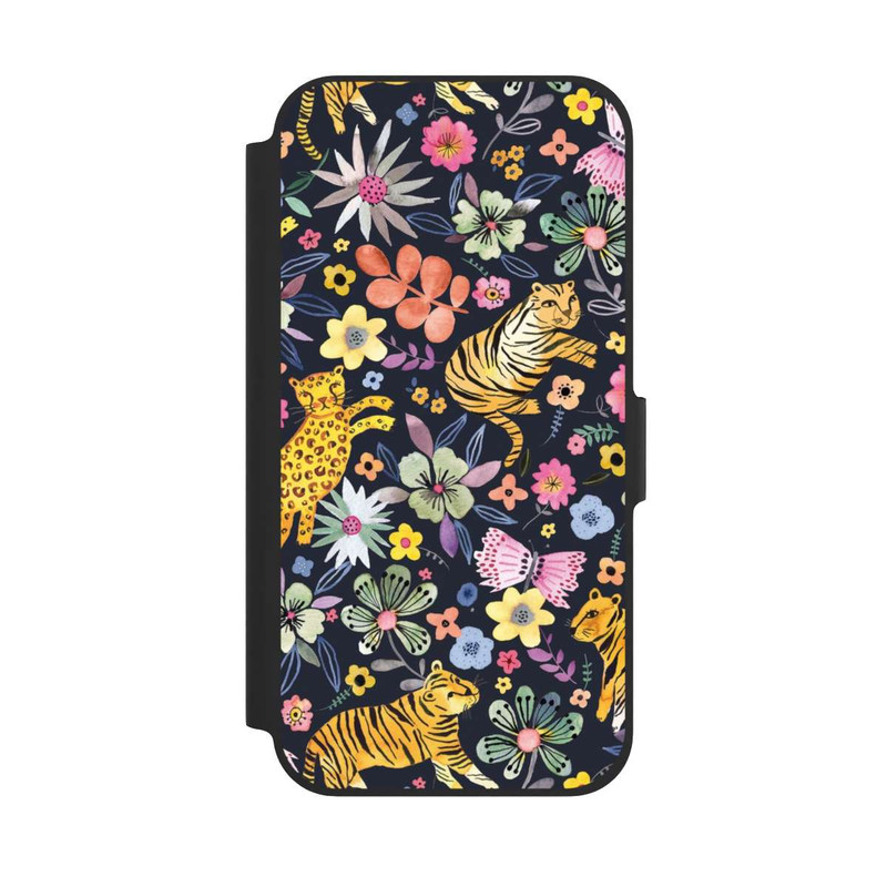 iPhone 12 Pro NIVOflip Frühlingsblumen mit Tiger schwarz