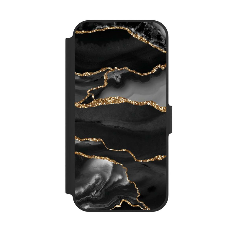 iPhone 12 Pro NIVOflip Dunkle Marmorstreifen im Goldlook