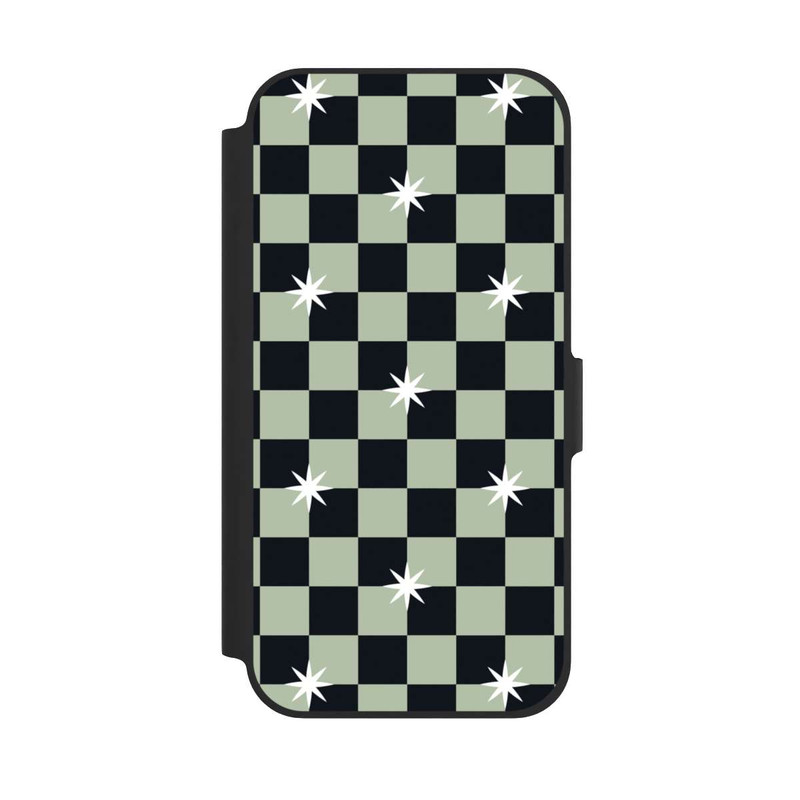 iPhone 12 Pro NIVOflip Checked Pattern Black Grey Stars