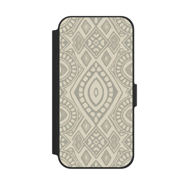 iPhone 12 Pro NIVOflip Boho Geometric Mosaic Pattern Neutral Grey and Beige