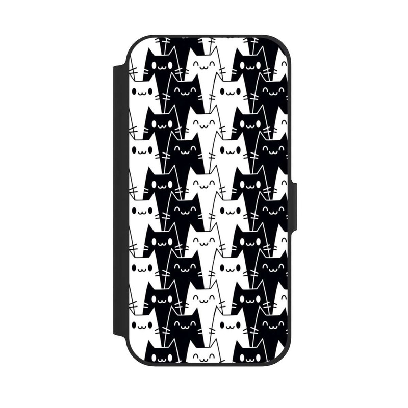 iPhone 12 Pro NIVOflip Katzentapete Schwarz Weiß