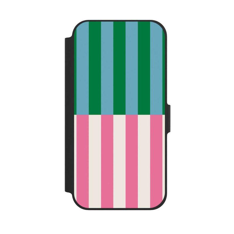 iPhone 12 Pro NIVOflip Motif Rayé Vert Rose