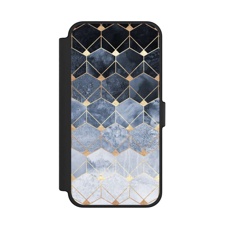iPhone 12 Pro Max NIVOflip Blaue Sechsecke und Diamanten Golddruck