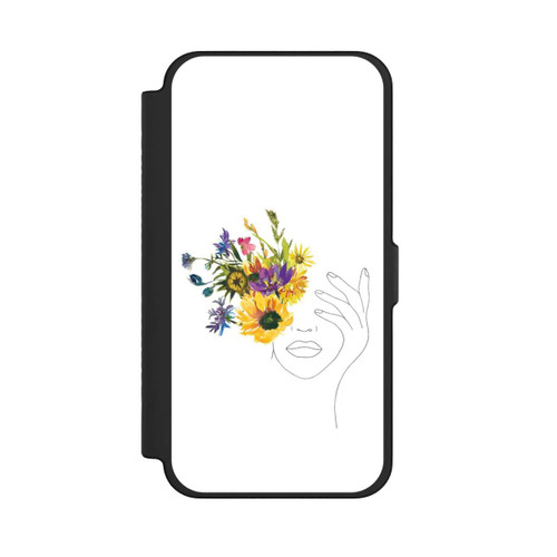 Apple iPhone 12 Pro Max NIVOflip Line Art Frau Sonnenblumen