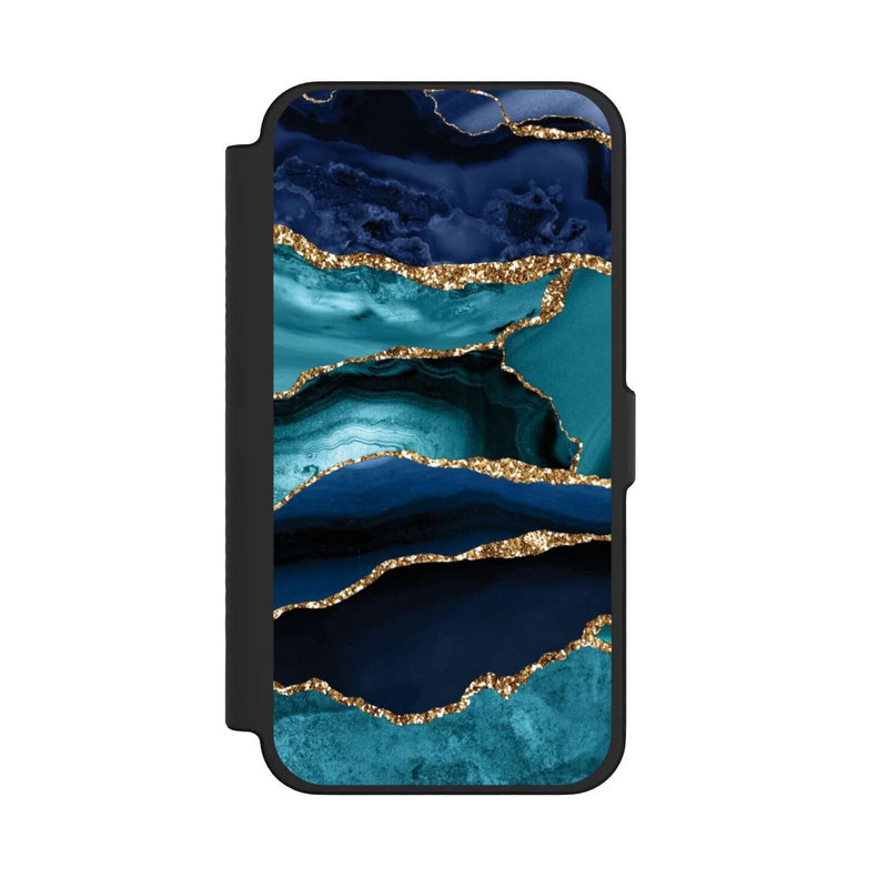 iPhone 12 Pro Max NIVOflip Dark and Light Blue Marble Gold Glitter Look