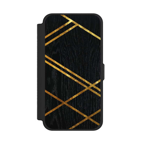 Apple iPhone 12 Pro Max NIVOflip Schwarzes geometrisches Muster Goldene Streifen
