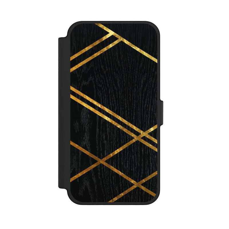 iPhone 12 Pro Max NIVOflip Schwarzes geometrisches Muster Goldene Streifen