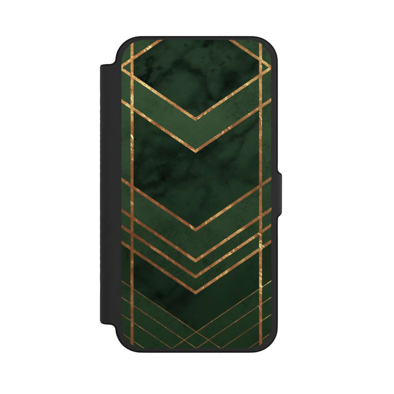 iPhone 12 Pro Max NIVOflip Motif vert foncé rayures dorées