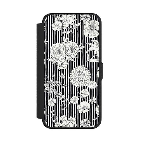Apple iPhone 12 Pro Max NIVOflip Blumen und Streifen Schwarz und Weiß