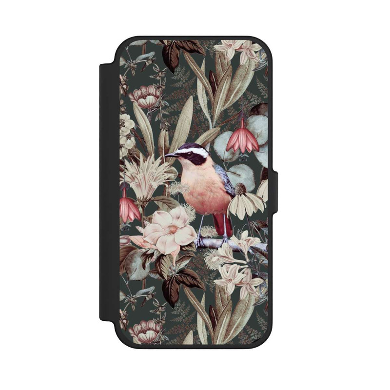 iPhone 12 Pro Max NIVOflip Orangefarbener Vogel im Vintage Blumenmuster