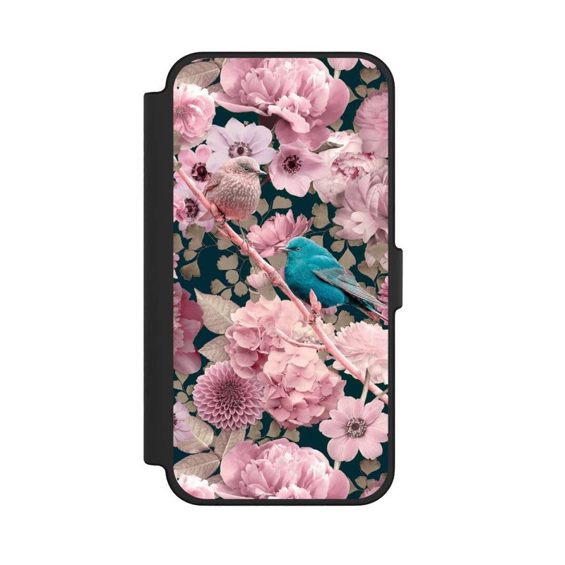 iPhone 12 Pro Max NIVOflip Moineaux à motif de fleurs roses