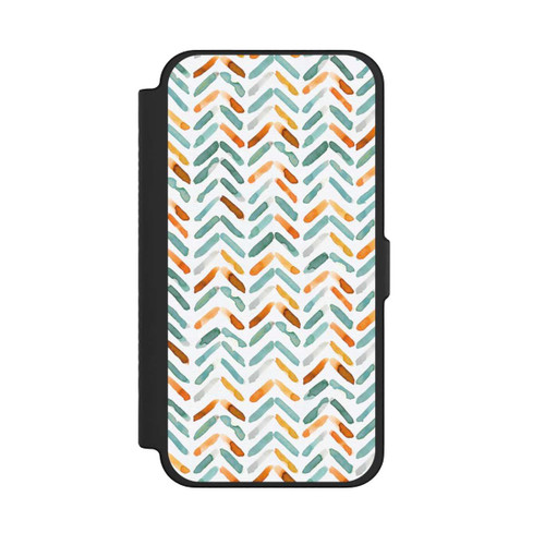 Apple iPhone 12 Pro Max NIVOflip Elegantes Herbstchevron Blau Orange