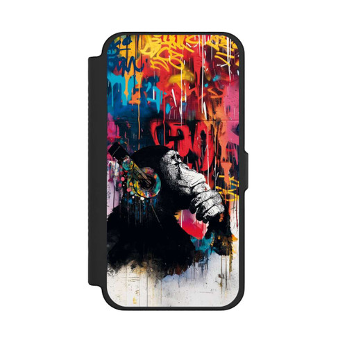 Apple iPhone 12 Pro Max NIVOflip Affe Stereo Kopfhörer Graffiti Street Art Blau