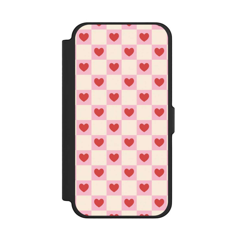 iPhone 12 Pro Max NIVOflip Cœurs à Carreaux Roses Saint-Valentin