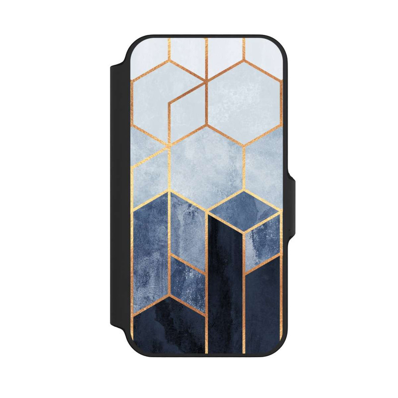 iPhone 13 Mini NIVOflip Blauer Farbverlauf Sechsecke Golddruck