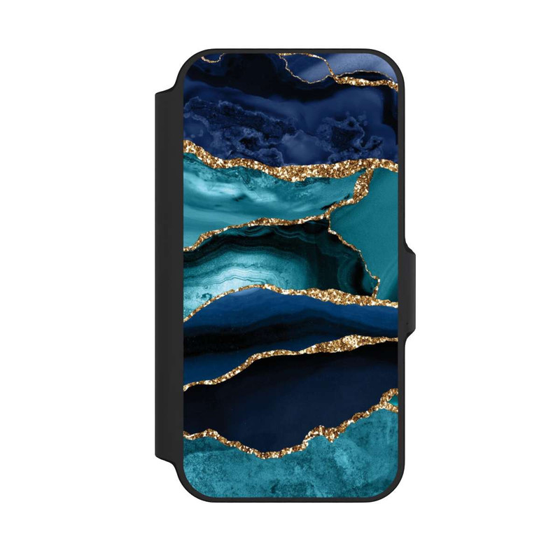 iPhone 13 Mini NIVOflip Dark and Light Blue Marble Gold Glitter Look