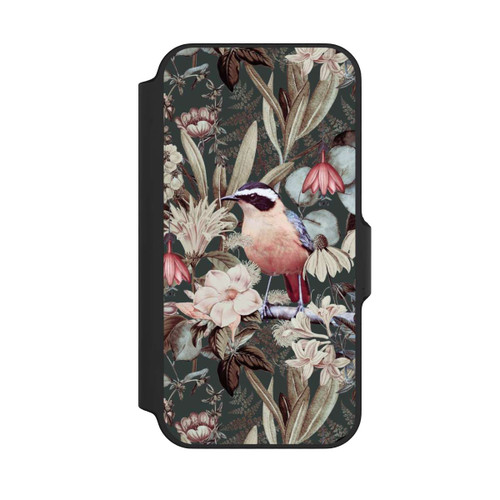 Apple iPhone 13 Mini NIVOflip Orangefarbener Vogel im Vintage Blumenmuster