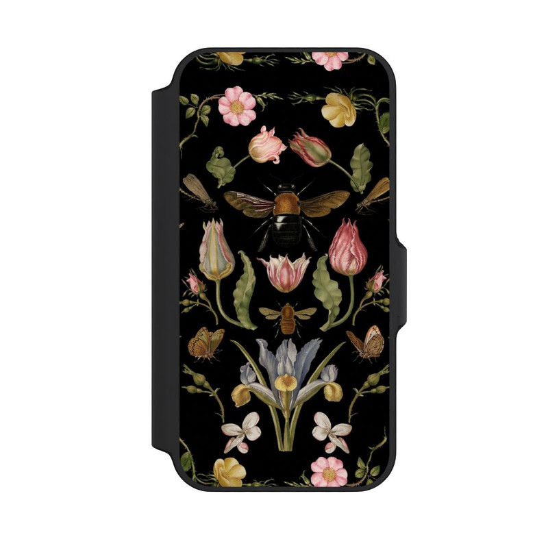 iPhone 13 Mini NIVOflip Fleurs Sauvages et Abeilles Fond Noir