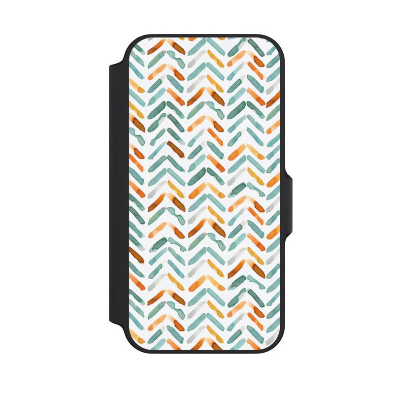 iPhone 13 Mini NIVOflip Elegantes Herbstchevron Blau Orange