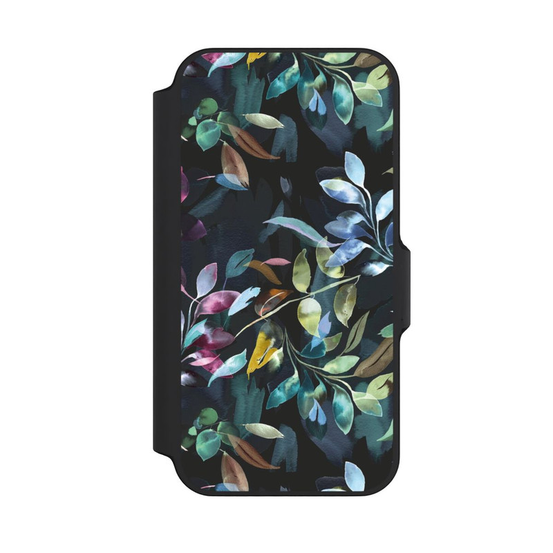 iPhone 13 Mini NIVOflip Mystische Aquarellblätter schwarz