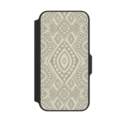 Apple iPhone 13 Mini NIVOflip Boho Geometric Mosaic Pattern Neutral Grey and Beige