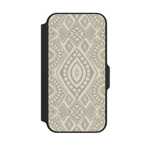 Apple iPhone 13 Mini NIVOflip Boho Geometric Mosaic Pattern Neutral Grey and Beige