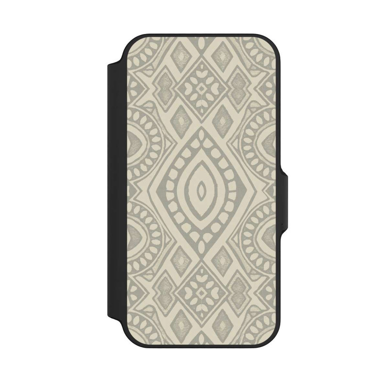 iPhone 13 Mini NIVOflip Boho Geometric Mosaic Pattern Neutral Grey and Beige