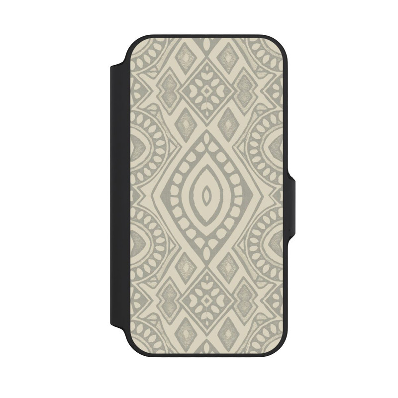 iPhone 13 Mini NIVOflip Boho Geometric Mosaic Pattern Neutral Grey and Beige