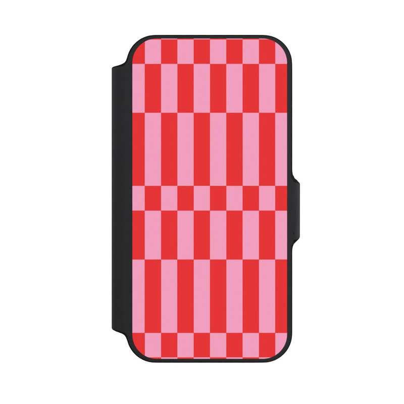 iPhone 13 Mini NIVOflip Checked Abstract Bold Coral Red and Pink Color Block