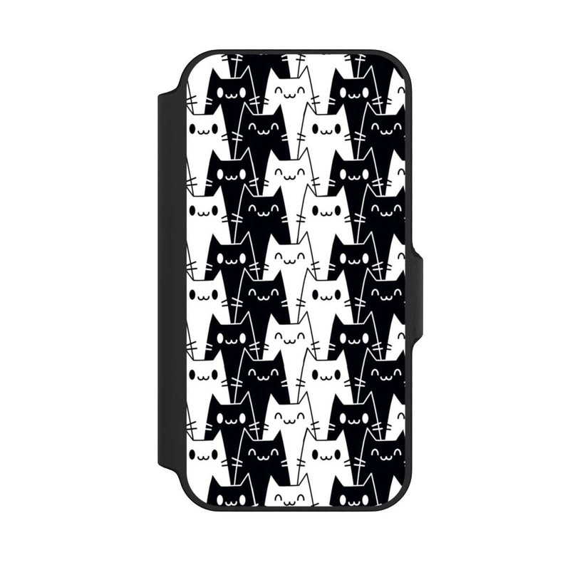 iPhone 13 Mini NIVOflip Katzentapete Schwarz Weiß