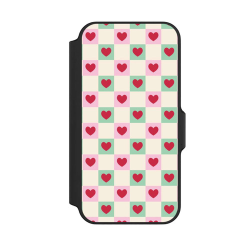 Apple iPhone 13 Mini NIVOflip Karomuster Herzen Rosa und Grün Valentinstag