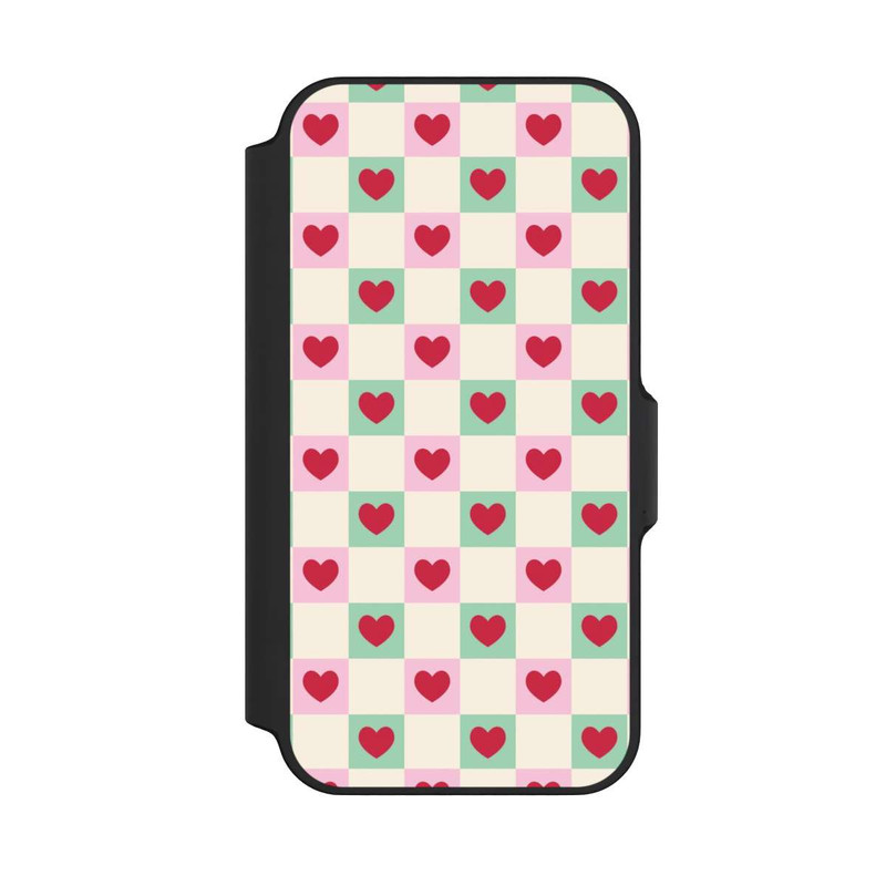 iPhone 13 Mini NIVOflip Valentine Checked Hearts Pattern Pink Green
