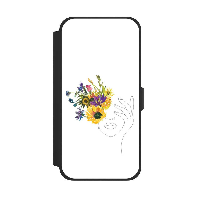 iPhone 13 Pro Max NIVOflip Line Art Frau Sonnenblumen