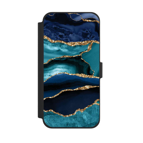 Apple iPhone 13 Pro Max NIVOflip Dark and Light Blue Marble Gold Glitter Look