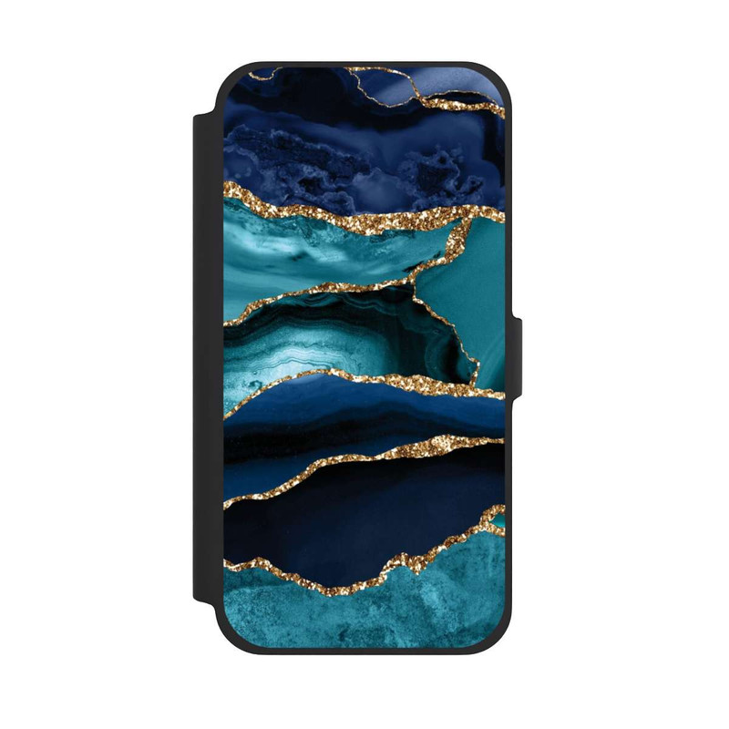 iPhone 13 Pro Max NIVOflip Dark and Light Blue Marble Gold Glitter Look
