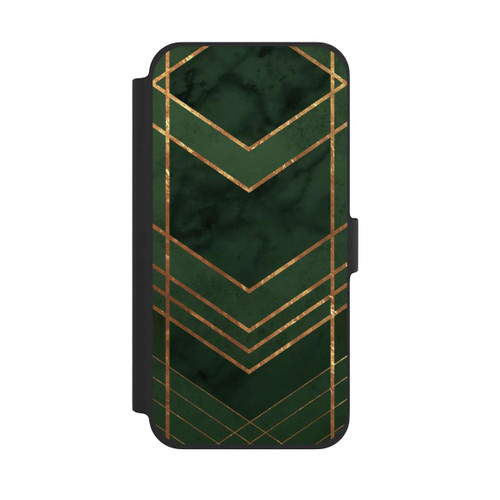 Apple iPhone 13 Pro Max NIVOflip Dark Green Pattern Golden Stripes