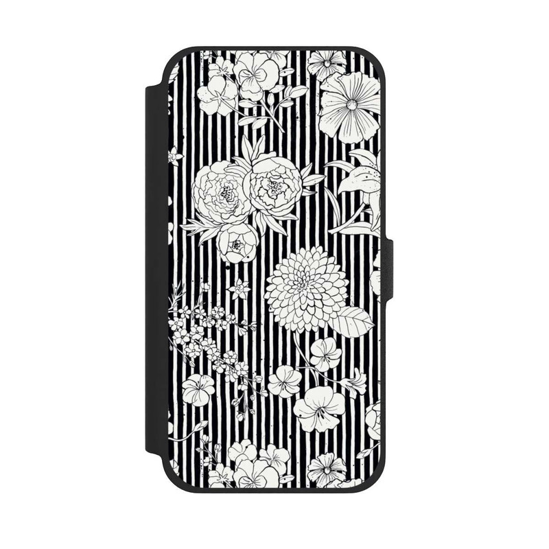 iPhone 13 Pro Max NIVOflip Blumen und Streifen Schwarz und Weiß