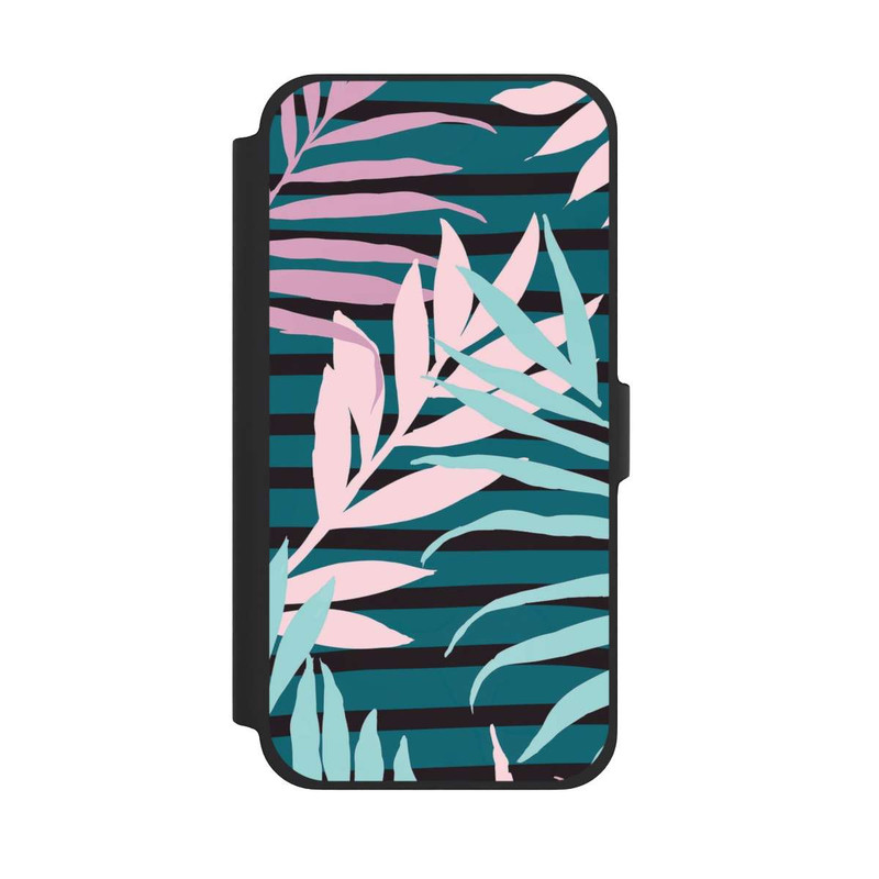 iPhone 13 Pro Max NIVOflip Pastell-Dschungelblätter rosa blaugrün