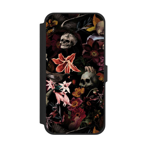 Apple iPhone 13 Pro Max NIVOflip Totenköpfe und Blumen auf dunklem Hintergrund
